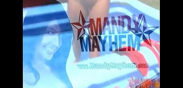  Mandy Mayhem covering her body in oil outside while naked!